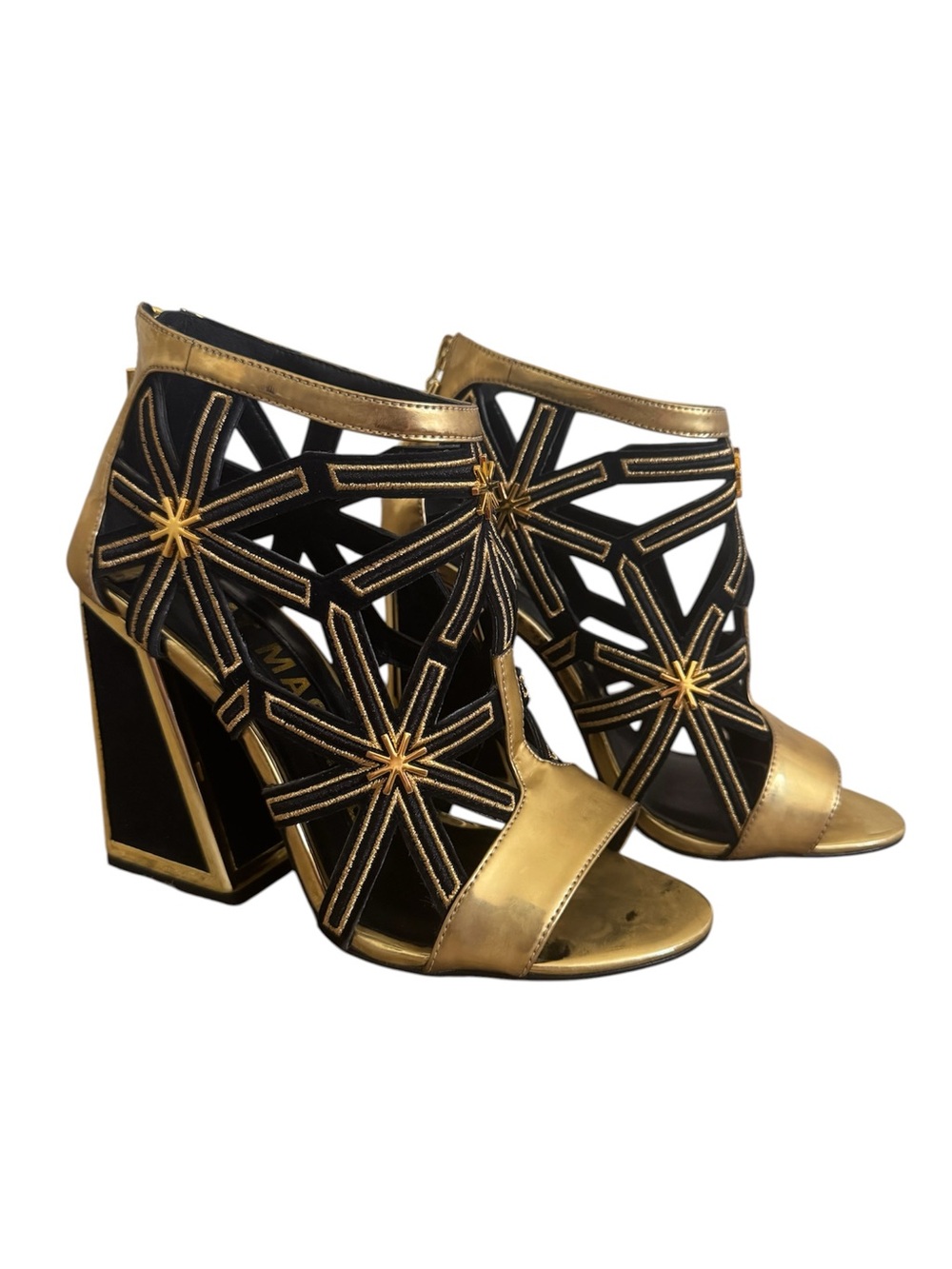 Kat Maconie Jasmin Caged Sandals Black Gold Size 6